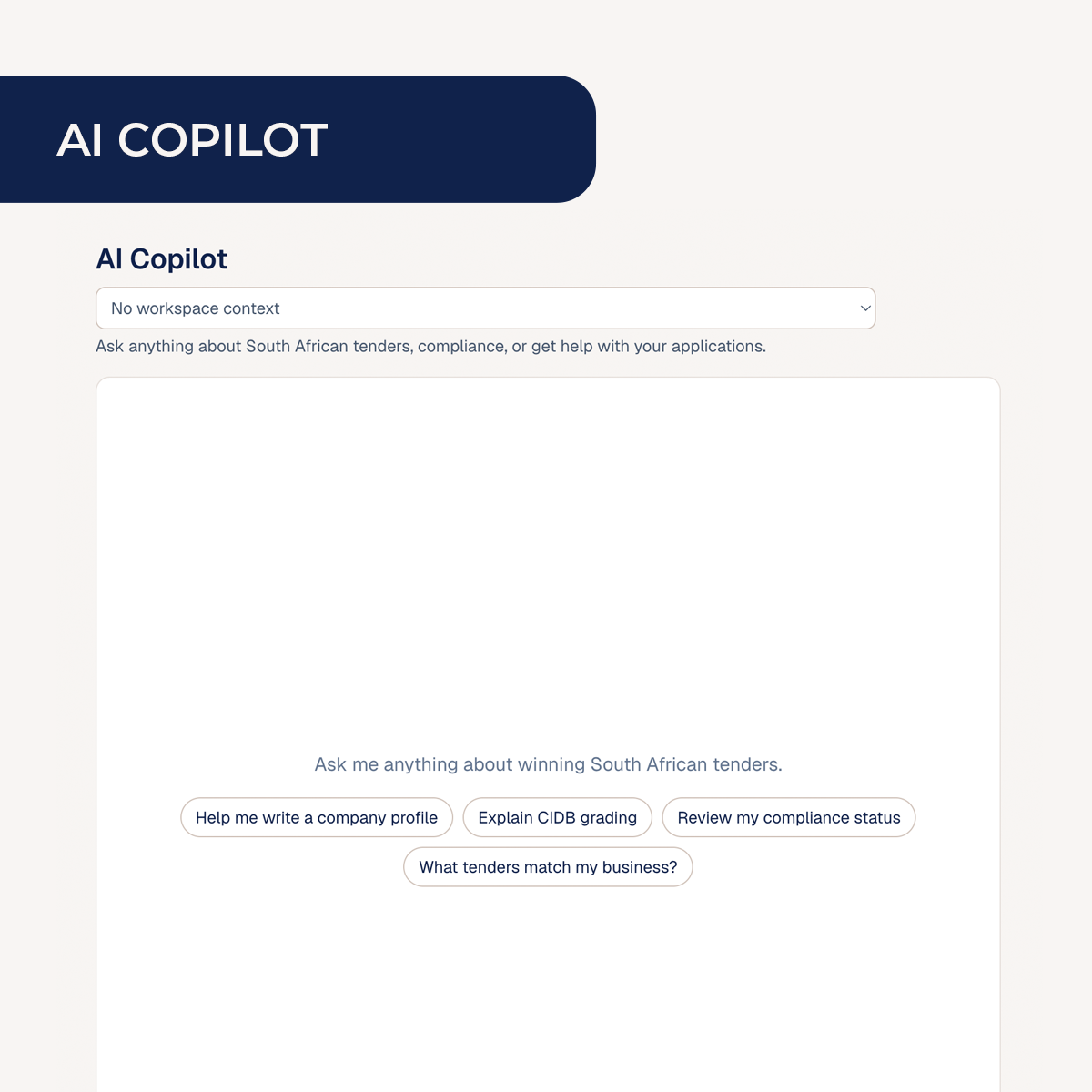AI Copilot drafting a tender submission in the workspace editor